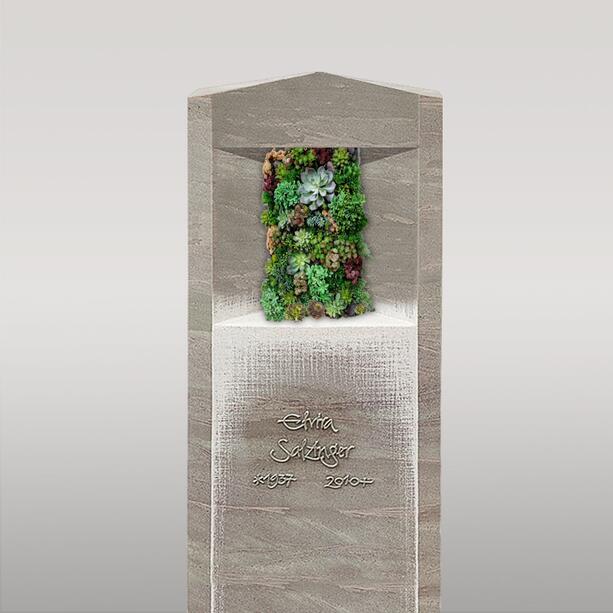 Kindergrab Grabstein aus Kalkstein mit vertikaler Bepflanzung & Hauswurz - Porta Flora