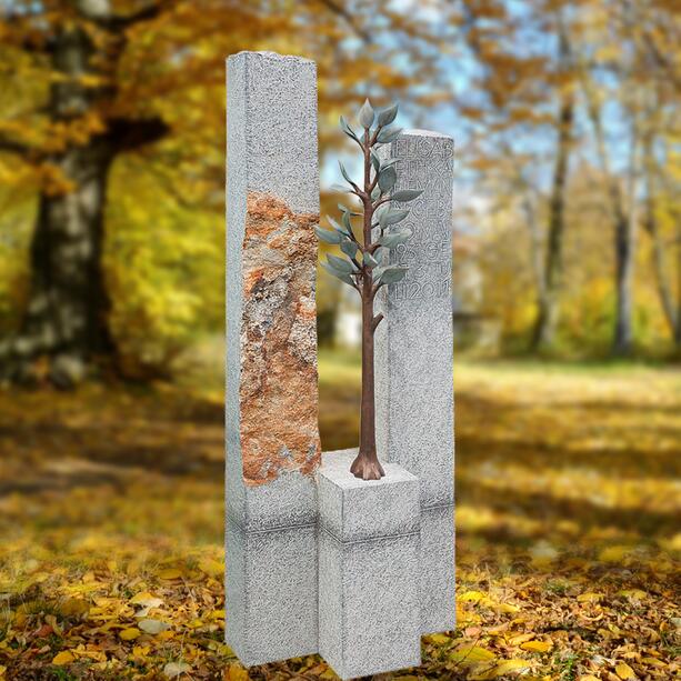 Doppelgrab Grabstein Kombination mit Lebensbaum aus Bronze - Corentine