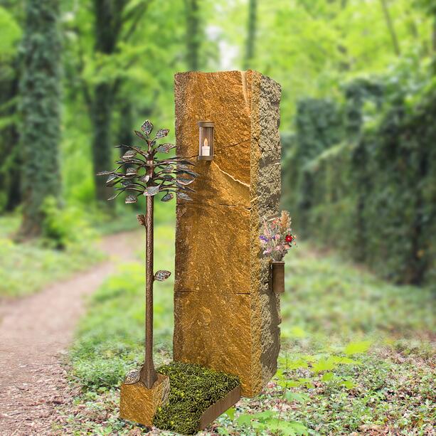 Rustikale Urnengrab Grabstein Stele mit Lebensbaum aus Bronze - Perpignan