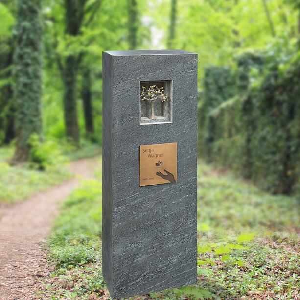 Urnengrab Grabdenkmal in Granit mit Lebensbaum aus Bronze - Geneviève Vita