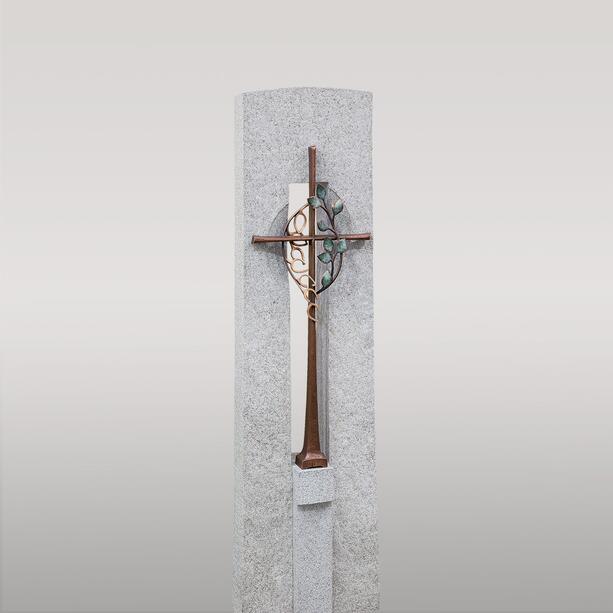 Urnengrabstein aus hellem Granit mit Kreuz & Öffnung - Caprais