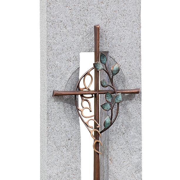 Einzelgrabstein aus hellem Granit mit Kreuz & Öffnung - Caprais