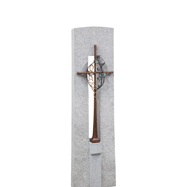 Einzelgrabstein aus hellem Granit mit Kreuz & Öffnung - Caprais