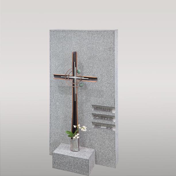 Heller Grabstein mit Bronze Kreuz Ornament - Einzelgrab - Sainte Cécile