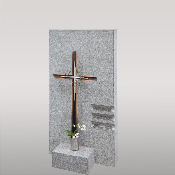 Heller Grabstein mit Bronze Kreuz Ornament - Einzelgrab - Sainte Ccile