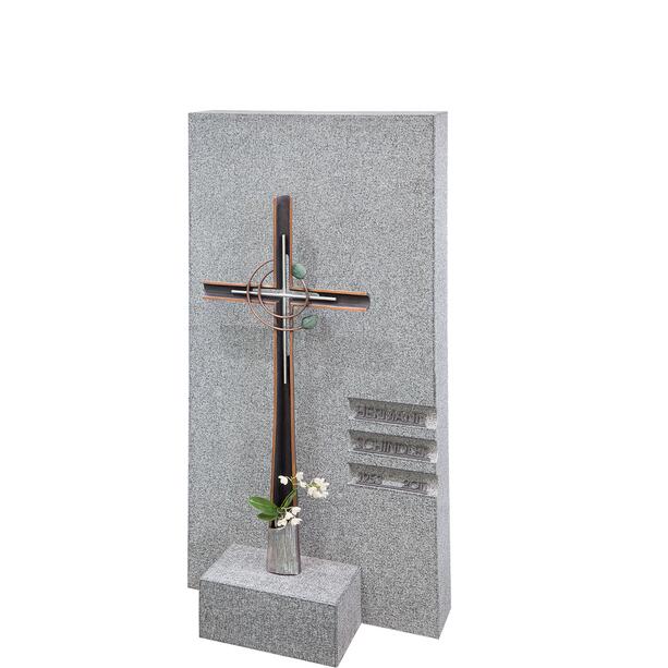 Heller Grabstein mit Bronze Kreuz Ornament - Einzelgrab - Sainte Cécile