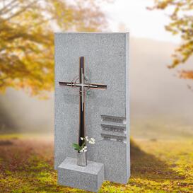 Heller Grabstein mit Bronze Kreuz Ornament - Doppelgrab -...