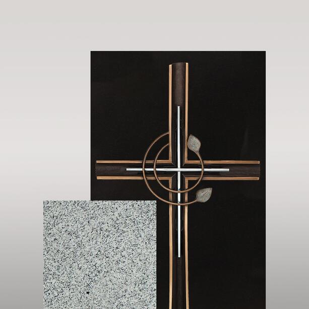 Christlicher Urnengrabstein hell & dunkel mit Bronze Kreuz - Cruzis Fontane