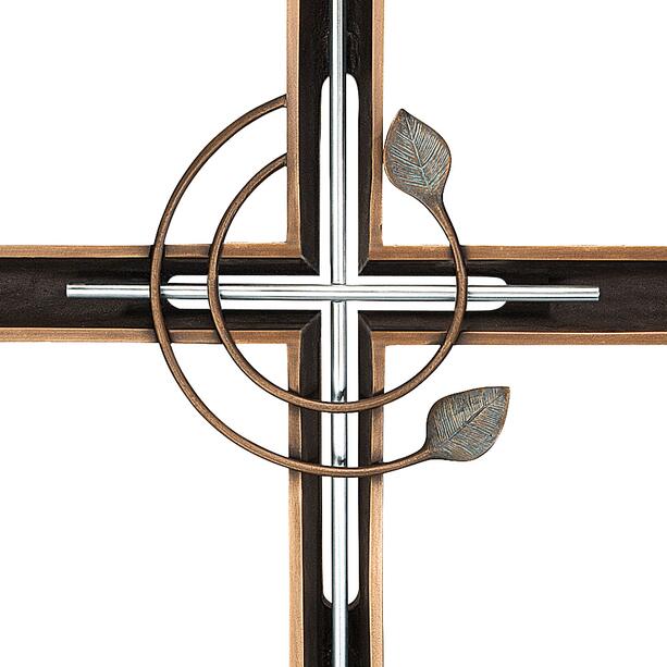 Christlicher Einzelgrabstein hell & dunkel mit Bronze Kreuz - Cruzis Fontane