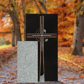 Christlicher Doppelgrabstein hell & dunkel mit Bronze...