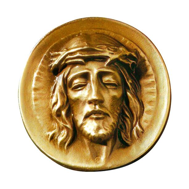 Kopf Jesu mit Dornenkranz als Relief - hochwertiger Bronzeguss - rund - Christuskopf