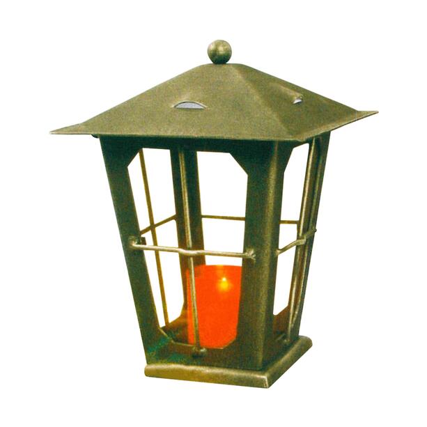 Klassische Grablampe mit Dach aus Metall - gelbes Glas - Jarek