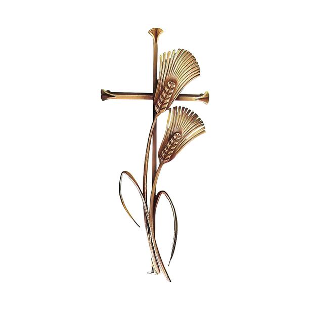 Kreuz mit Ährenmotiv als Grabschmuck aus Metall - Handarbeit - Kreuz mit Ährenmotiv