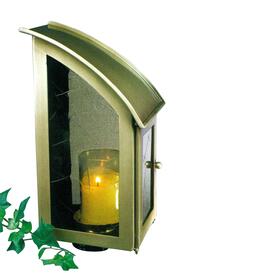 Stilvolle Metall Grableuchte mit Strukturglas und abgeschr�gten Dach - Manala / Schmiedebronze / T�rknauf links