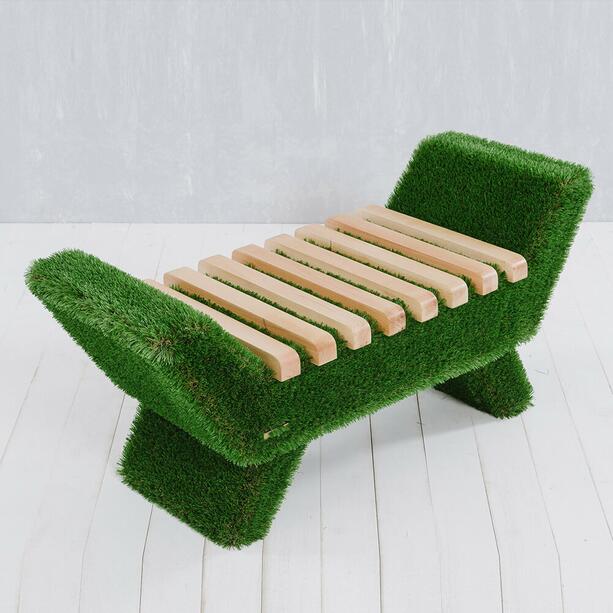 Grüne GfK Sitzbank 120cm für draußen mit Holzsitz - Fenke