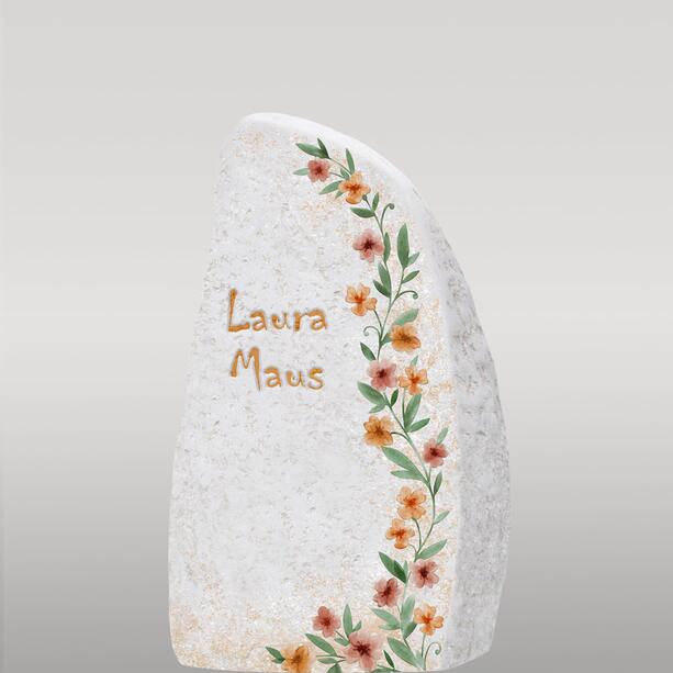 Einzelgrabstein mit Blumenranke Ornament in Kalkstein - Liberi Flora