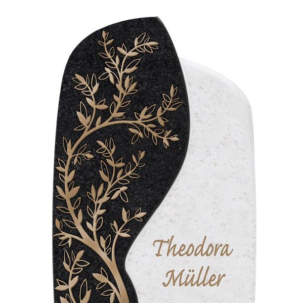 Urnengrabstein aus Kalkstein & Granit mit floralem Messing Ornament - Cordelia Nova