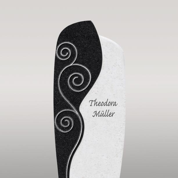 Einzelgrab Grabstein aus Kalkstein & Granit mit Edelstahl Spiral-Element - Cordelia Flora