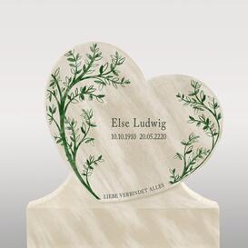 Einzelgrabstein Herz aus Kalkstein mit floralem Ornament...