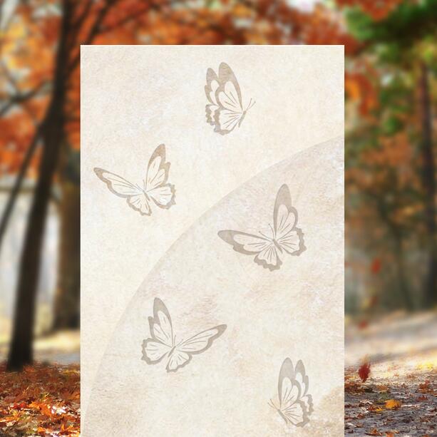 Helle Kalkstein Grabstele für ein Kindergrab mit Schmetterlingen - Albera