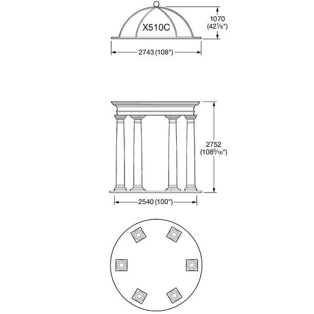 Antiker Säulen Pavillon aus Sandsteinguss mit Kuppeldach - rund - Pierrefeu