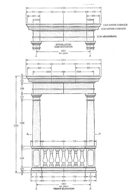 Sandsteinguss Pavillon mit Säulen und Balustrade - quadratisch - Eremitage