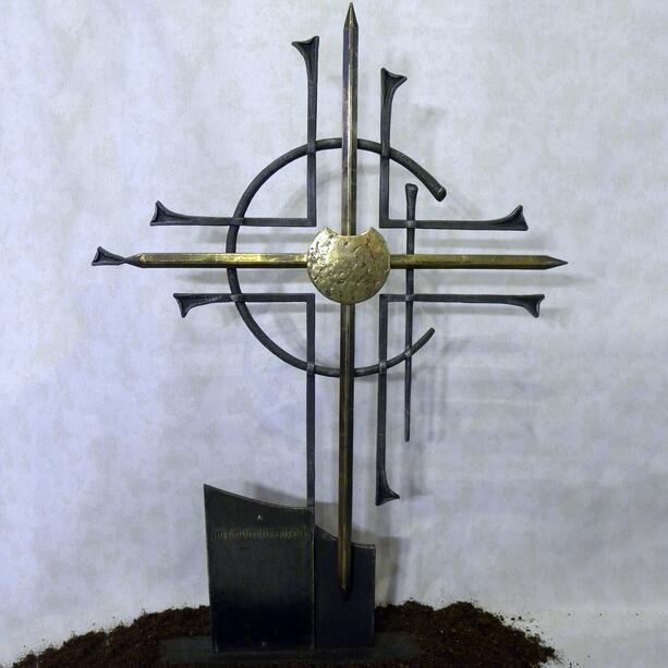 Stilvolles Grabkreuz aus Stahl & Bronze mit Schrifttafel - Gerona