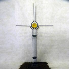 Modernes Grabkreuz aus Stahl mit Glaskugel - Peranto