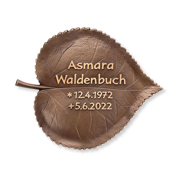 Braunes Bronze Lindenblatt mit individueller Beschriftung - Wionero