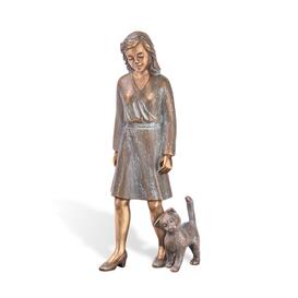 Laufende Frau mit Katze als Bronze Grab Dekoskulptur -...