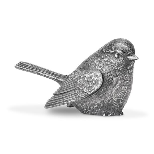 Kleiner Aluminium Vogel als Grabfigur sitzend - Meise - Blaumeise Via