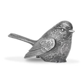 Kleiner Aluminium Vogel als Grabfigur sitzend - Meise -...