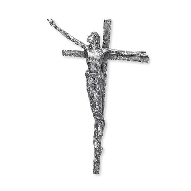 Jesus am Kreuz als stilistische Grabfigur aus Aluminium - Helewera Pruna