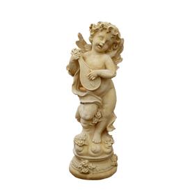 Musikalischer Grabengel mit Mandoline - detailreich gestaltete Steinguss Skulptur - Alessandro / Olimpia