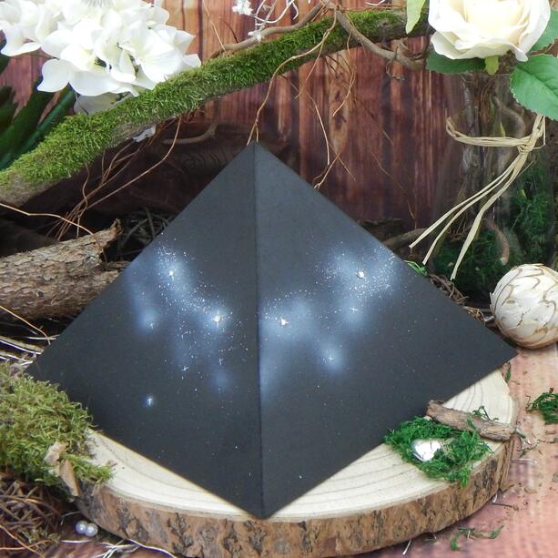 Schwarze Pyramiden Urne für Kleintiere mit hellem Sternenschweif aus Strass - Avesta