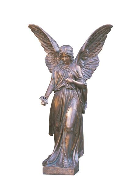 Elegante Bronze Engel Skulptur mit Rose - Isum / 85x53x42cm