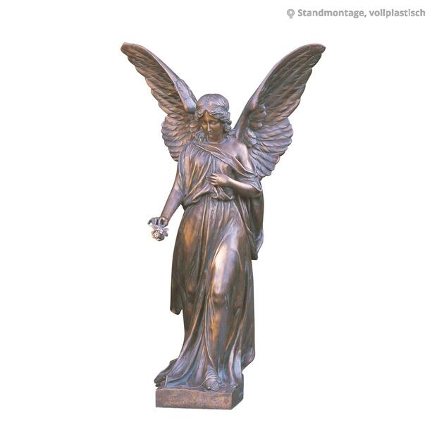 Elegante Bronze Engel Skulptur mit Rose - Isum / 85x53x42cm