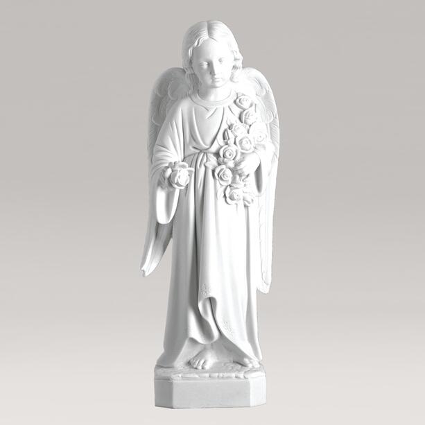 Engelfigur mit Blumen aus Marmorguss - Angelo Giovane