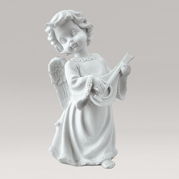Marmorguss Skulptur Engel mit Laute  - Angeloi Musica