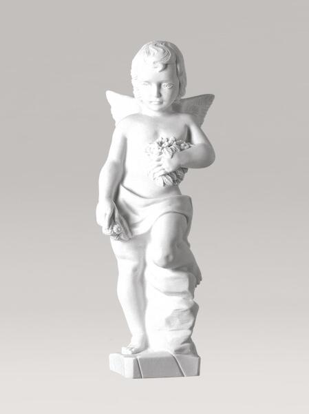 Engelfigur aus Marmorguss mit Blumen - Angelo Ragazzo / 43x15x7cm (HxBxT)
