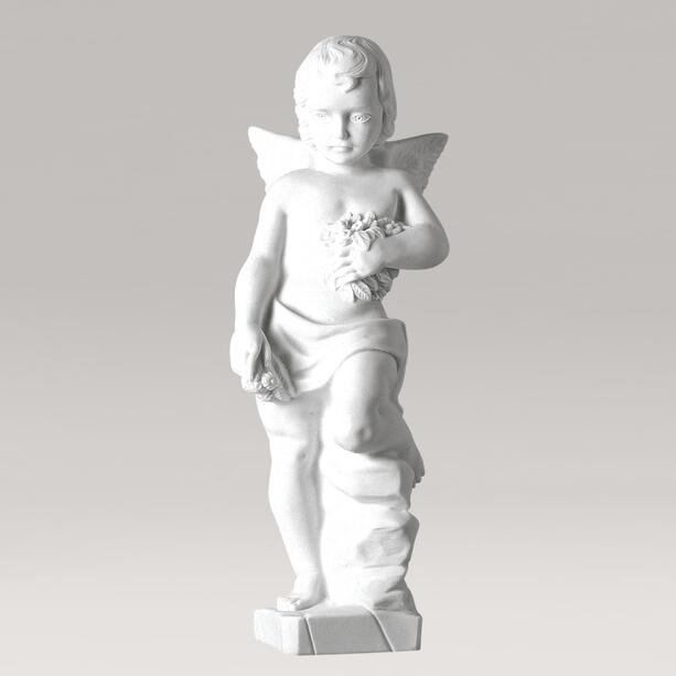 Engelfigur aus Marmorguss mit Blumen - Angelo Ragazzo / 43x15x7cm (HxBxT)