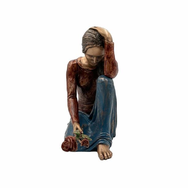 Handbemalte Bronze Frauen Skulptur - Frau mit Rose / unbemalt