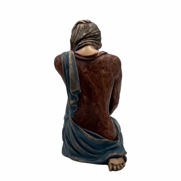 Handbemalte Bronze Frauen Skulptur - Frau mit Rose / mehrfarbig bemalt