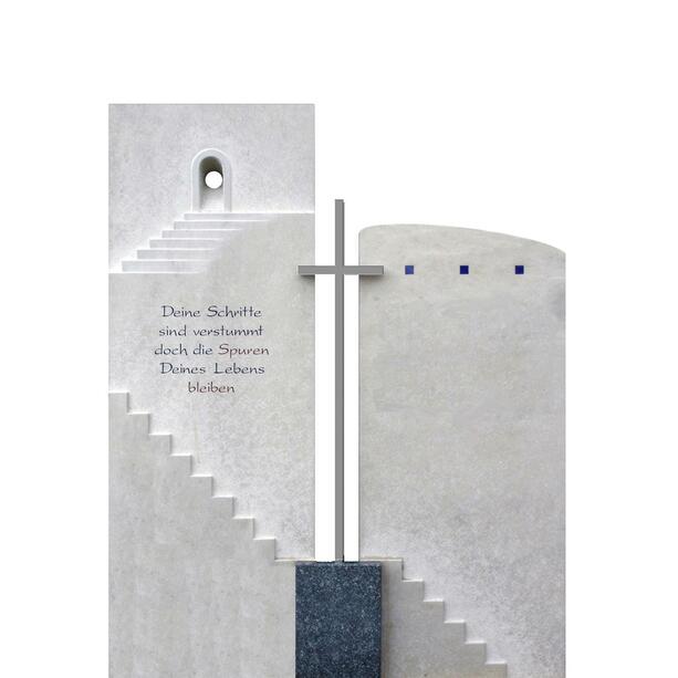 Mehrteiliger Doppelgrabstein modern Treppe & Kreuz - Porto Clara