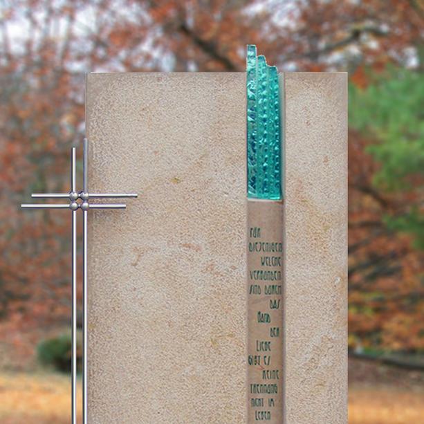 Grabstein Doppelgrab farbig mit Glas und Kreuz - Isere