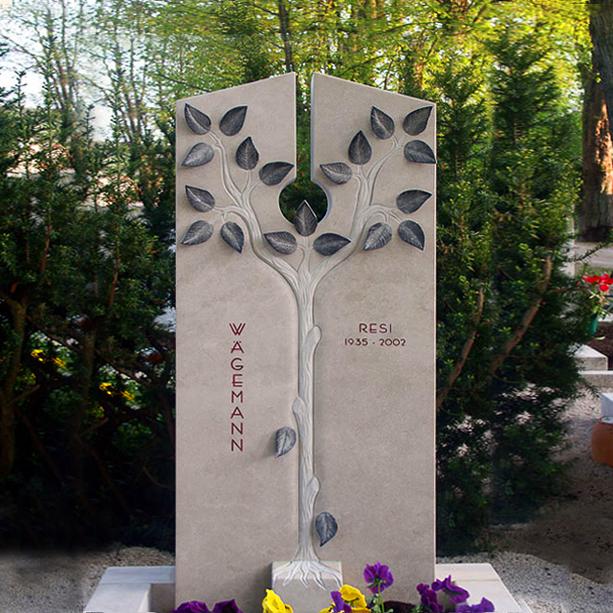 Urnengrabstein Naturstein mit Lebensbaum Gestaltung - Bardi