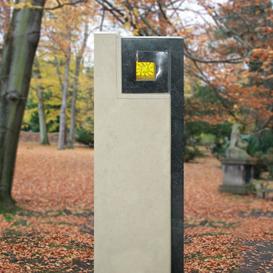 Grabmal Stele mit Sonnen Glaseinsatz gelb - Aurora