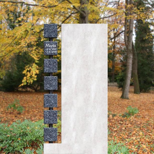 Moderner Grabstein aus Kalkstein mit Granit Würfeln - Chrysalis