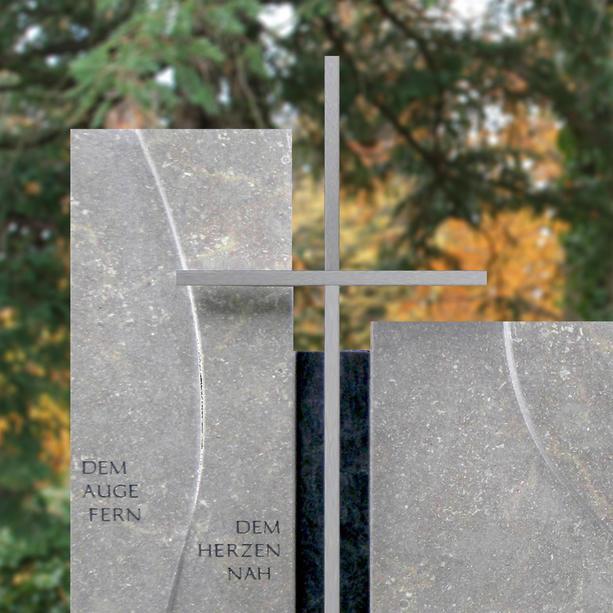 Grabmal Naturstein modern mit Edelstahl Kreuz - Ponto