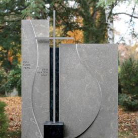 Grabzeichen Doppelgrab Naturstein mit Kreuz - Ponto